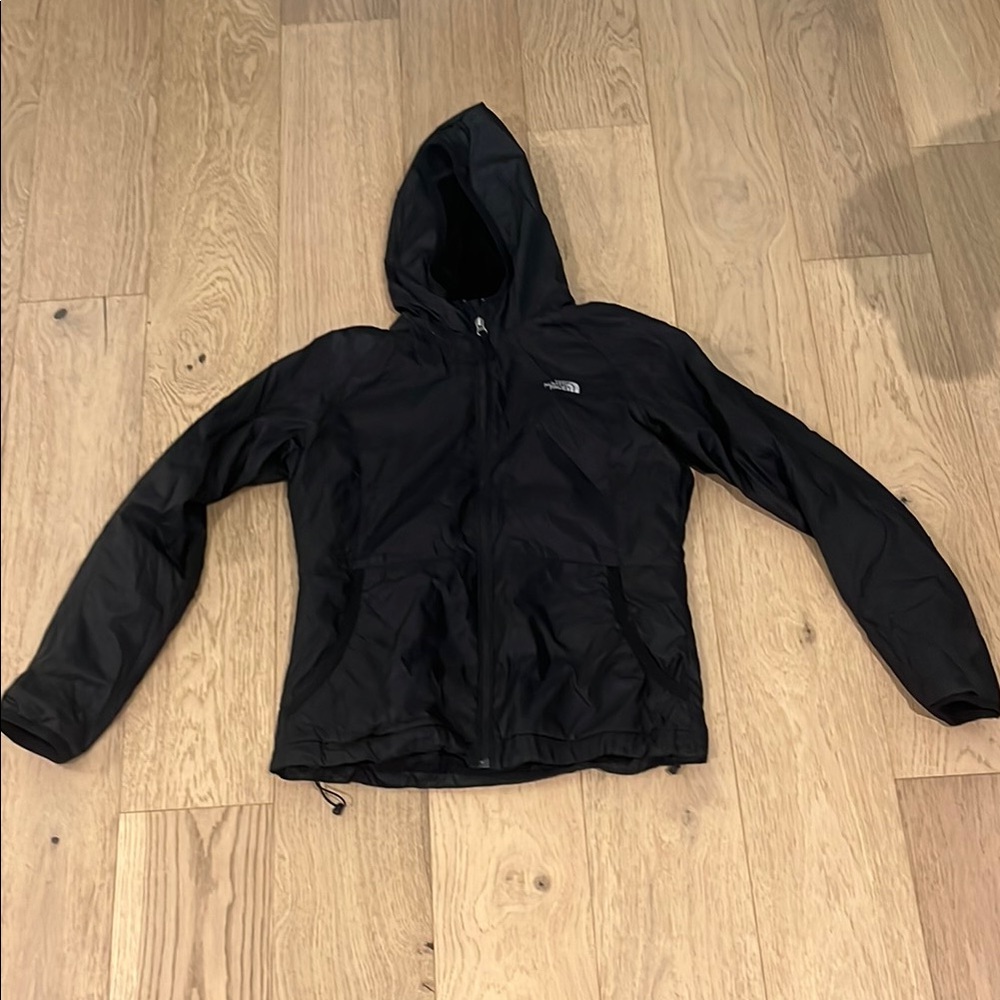 The North Face Jet Black Hooded Jacket. Fleece Lined.